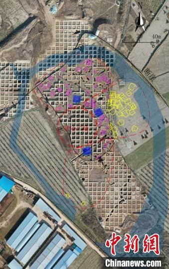 圖為位于甘肅省天水市張家川回族自治縣境內(nèi)的圪垯川遺址史家類(lèi)型時(shí)期大型環(huán)壕聚落布局。(資料圖) 甘肅省文物局供圖