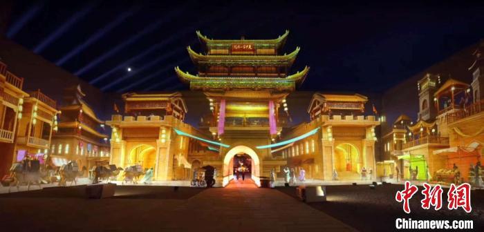 2024年7月15日，甘肅嘉峪關(guān)開啟“夜游”模式。圖為夜游燈光劇《天下嘉峪關(guān)》光影效果。(甘肅嘉峪關(guān)關(guān)城景區(qū)供圖)